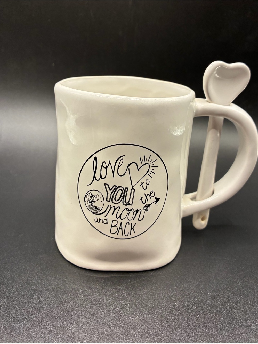Homegoods TJX Love You to the Moon and Back White Ceramic Mug with Heart Spoon